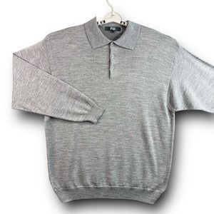 Fiji Mens Pullover Button Down Sweater Size Large Gray Wool Blend